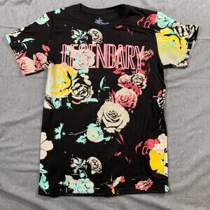 Vibes Shirt Women Medium Floral Print Short Sleeve Casual T Shirt Ladies